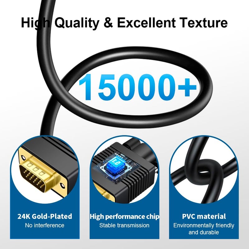 Kirzi كابل VGA (مصادر) إلى HDMI (عرض) بطول 40 قدم مع صوت، كابل محول VGA ذكر إلى HDMI متوافق جيدًا مع الكمبيوتر/البروجيكتور/اللابتوب إلى الشاشة/التلفاز. - Image 3
